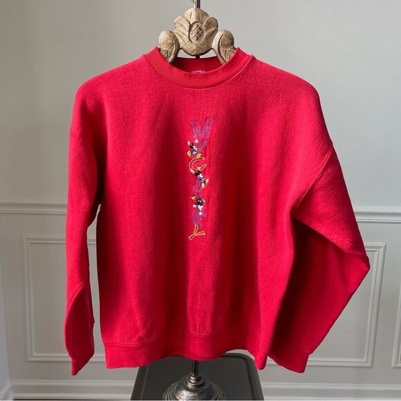 Vintage 90s Mickey & Co Disney Embroidered Crewneck Sweatshirt Red L - Picture 4 of 6